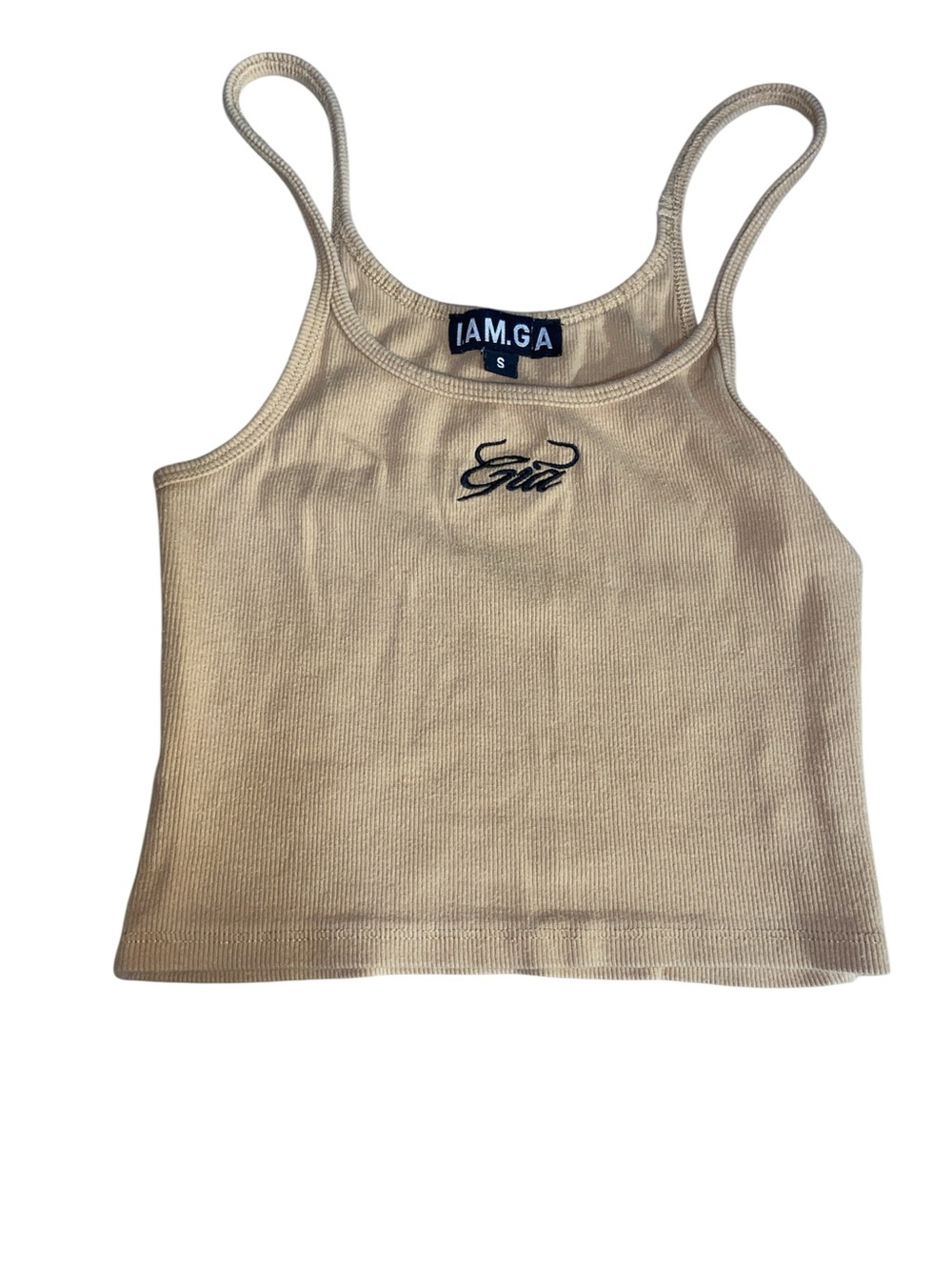 I AM GIA size XS/S Bundle camel Pixie oversized teddy jacket &tan logo crop tank - Picture 3 of 5